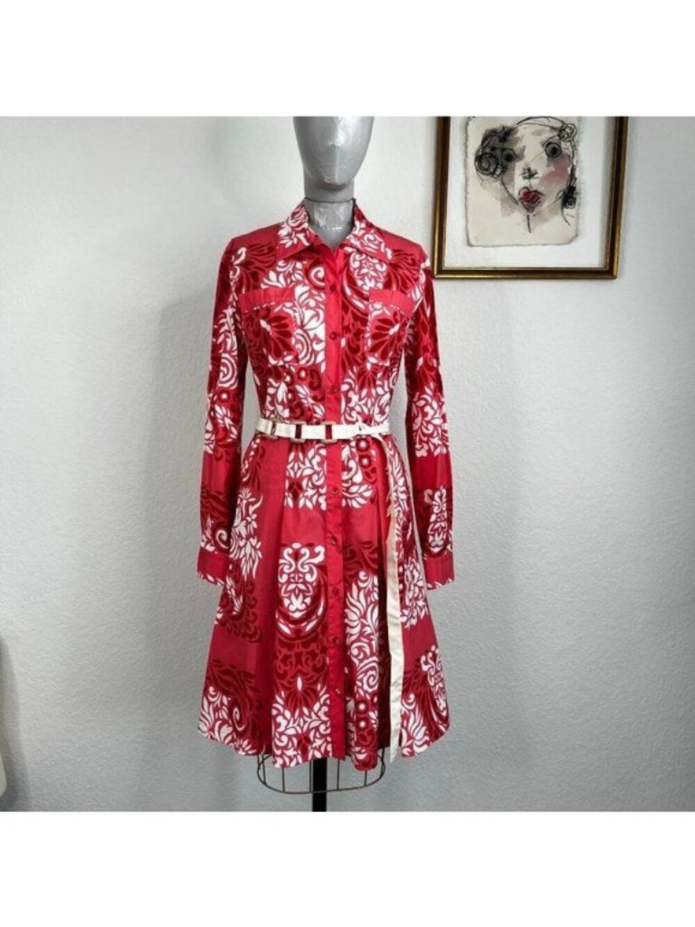 ETRO Floral Fleur De Lis Long Sleeve Pleated Shirt Dress